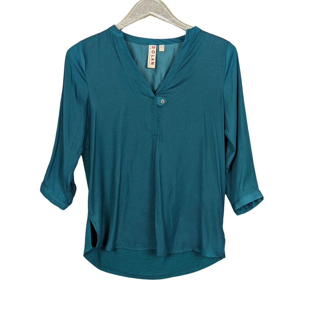 ANTHRO DOLAN LEFT COAST Green Popover Henley Top Casual Minimalist Size XS